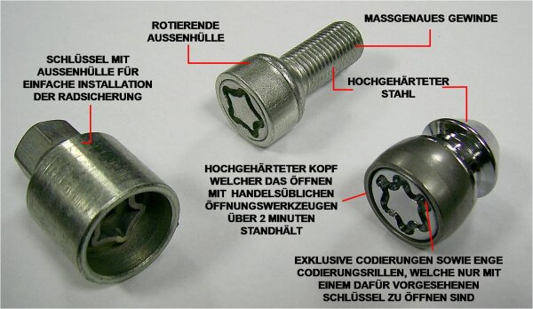 ST Felgenschlösser Felgenschloss M14x1,5x32mm Kugelbund R13 SW17 silber 56120095 